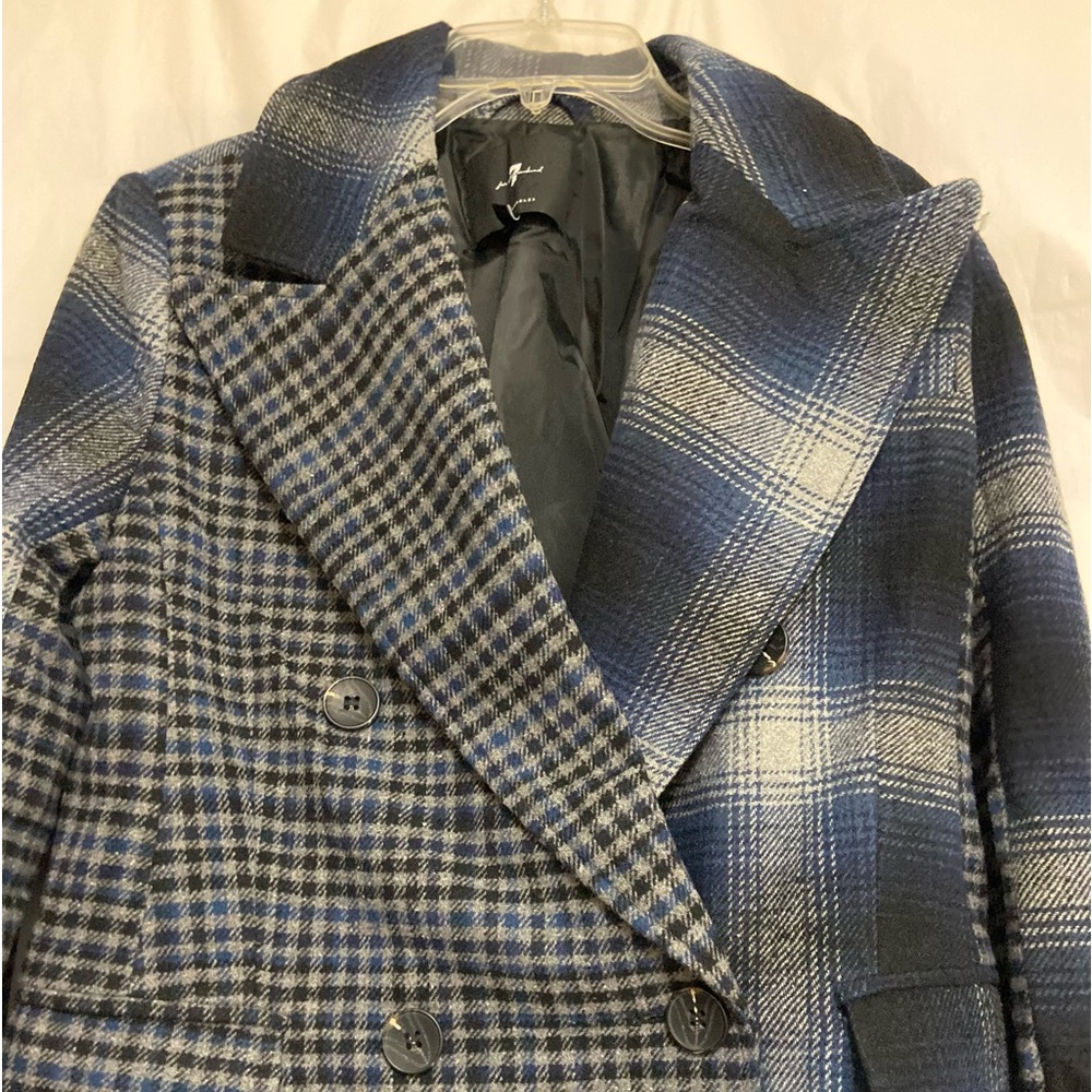 7 For All Mankind Navy and White Plaid Blazer